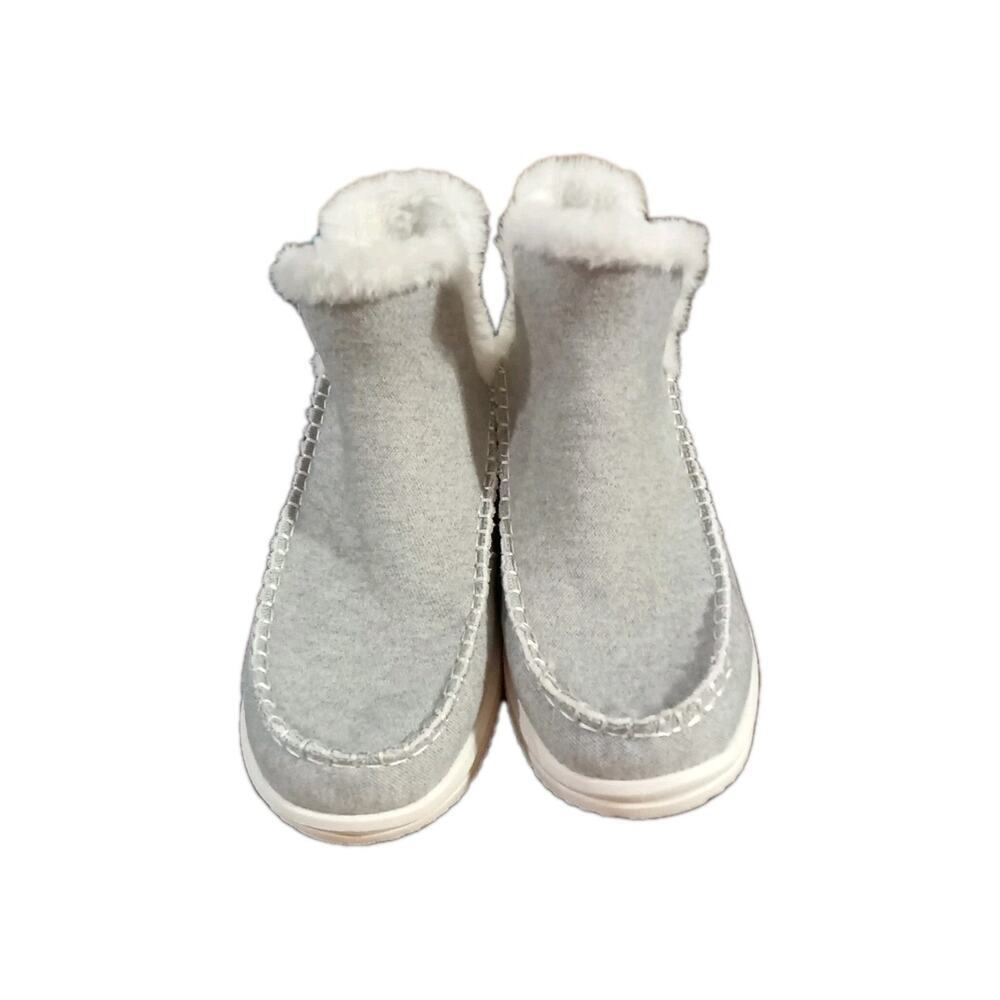 Hey Dude Womens Sz 11 Grey Camden Brushed Cozy Boots Faux Fur Lined Slip On